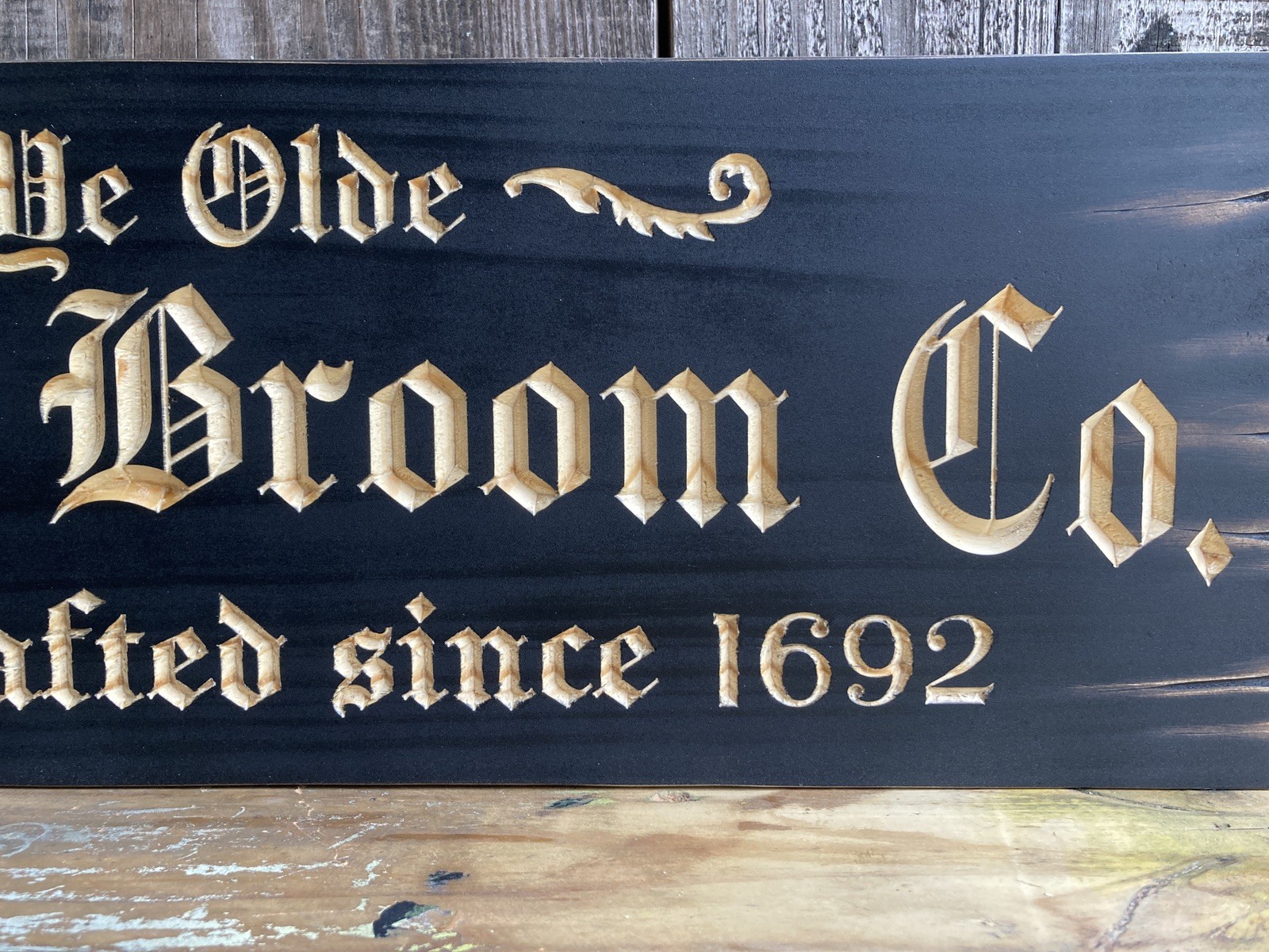 Halloween Salem Witch Broom Wooden Sign Carved Rustic Antique Look