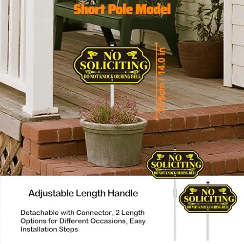 No Soliciting Aluminum Yard Sign 14×7 with 28″ Adjustable Stake
