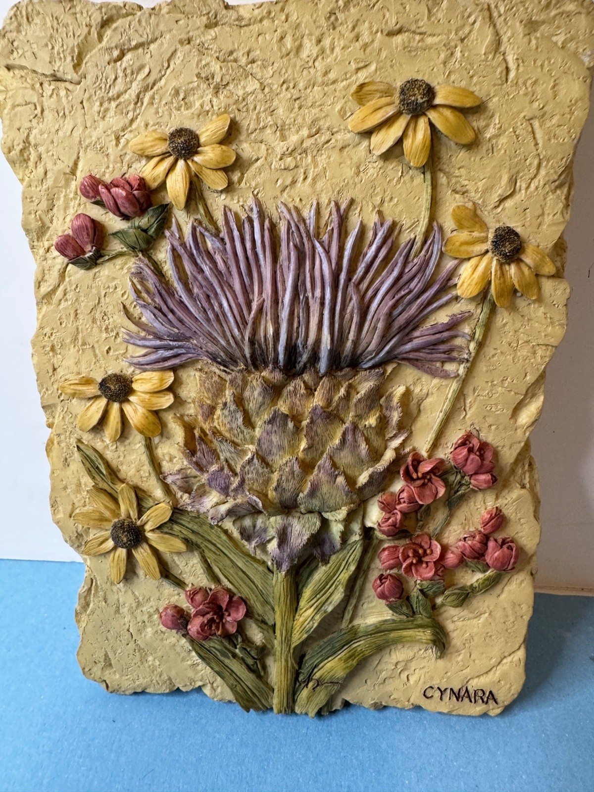Cynara Stone Floral Wall Plaque Decorative Rectangular Vertical Mounted