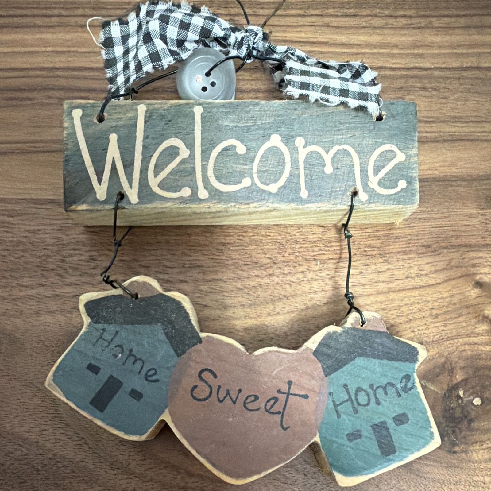 Welcome -Home Sweet Home -Hanging Wood Sign Plaque, Hand Painted-RUSTIC