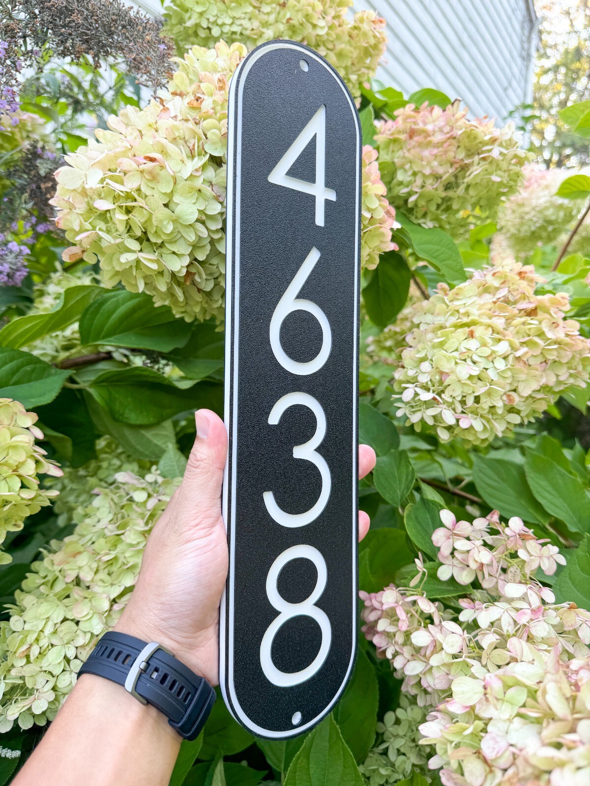 Modern House Numbers Address Sign Black with White Numbers Vertical Plaque 3.5″W