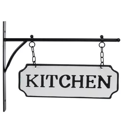 Black White Farmhouse DOUBLE SIDE Enamel Metal KITCHEN SIGN Wall Hanging Bracket