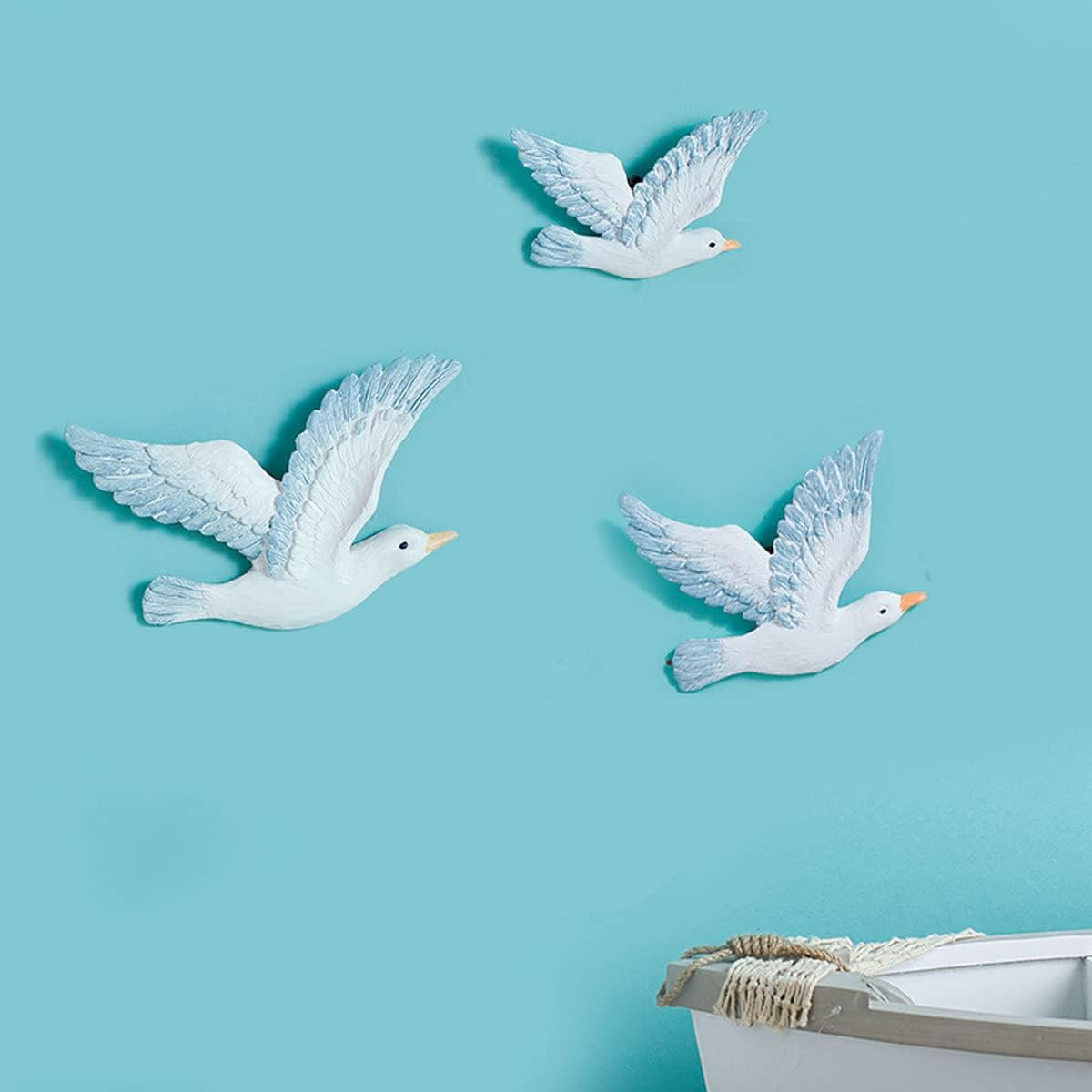 Coastal Seagulls Wall Decor-3Pcs Resin Nautical Nordic Birds Beach Relax Mediter