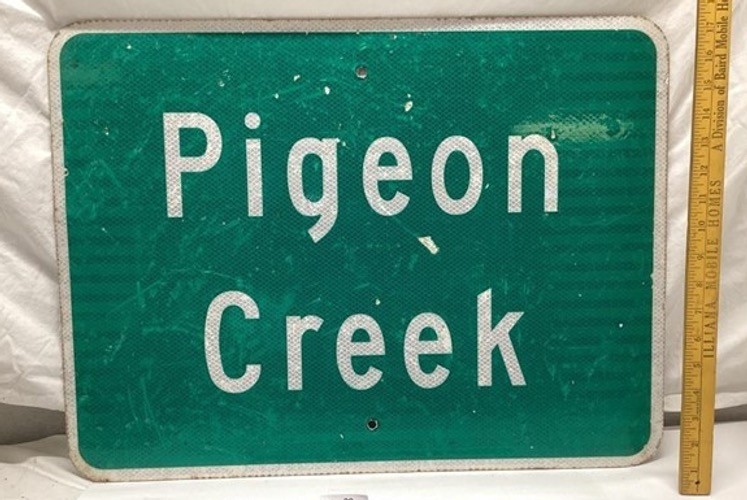 Vintage Metal Pigeon Creek Rd. Sign indiana 18 x 23