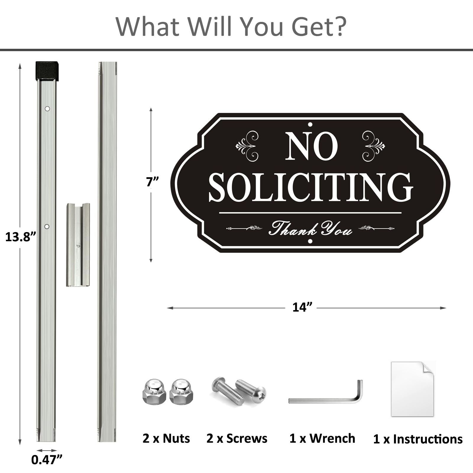 14″ x 7″ No Soliciting Sign with Stakes for House Yard Outdoor Lawn