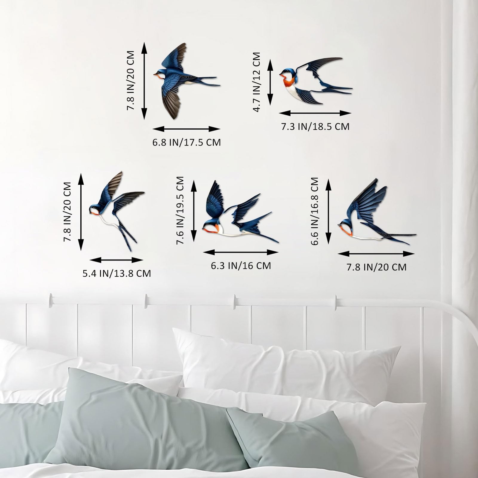 5 Pcs Metal Birds Wall Decor, Vintage colors Birds Metal Wall Art Outdoor Han…