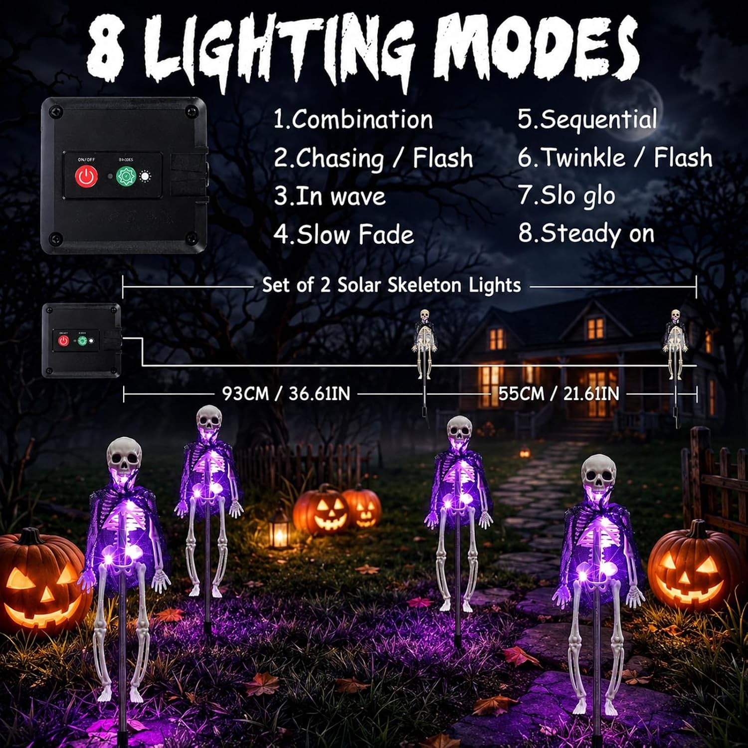 4 Pcs Halloween Solar Lights 3D Skeleton Garden Outdoor Decoration with Stakes