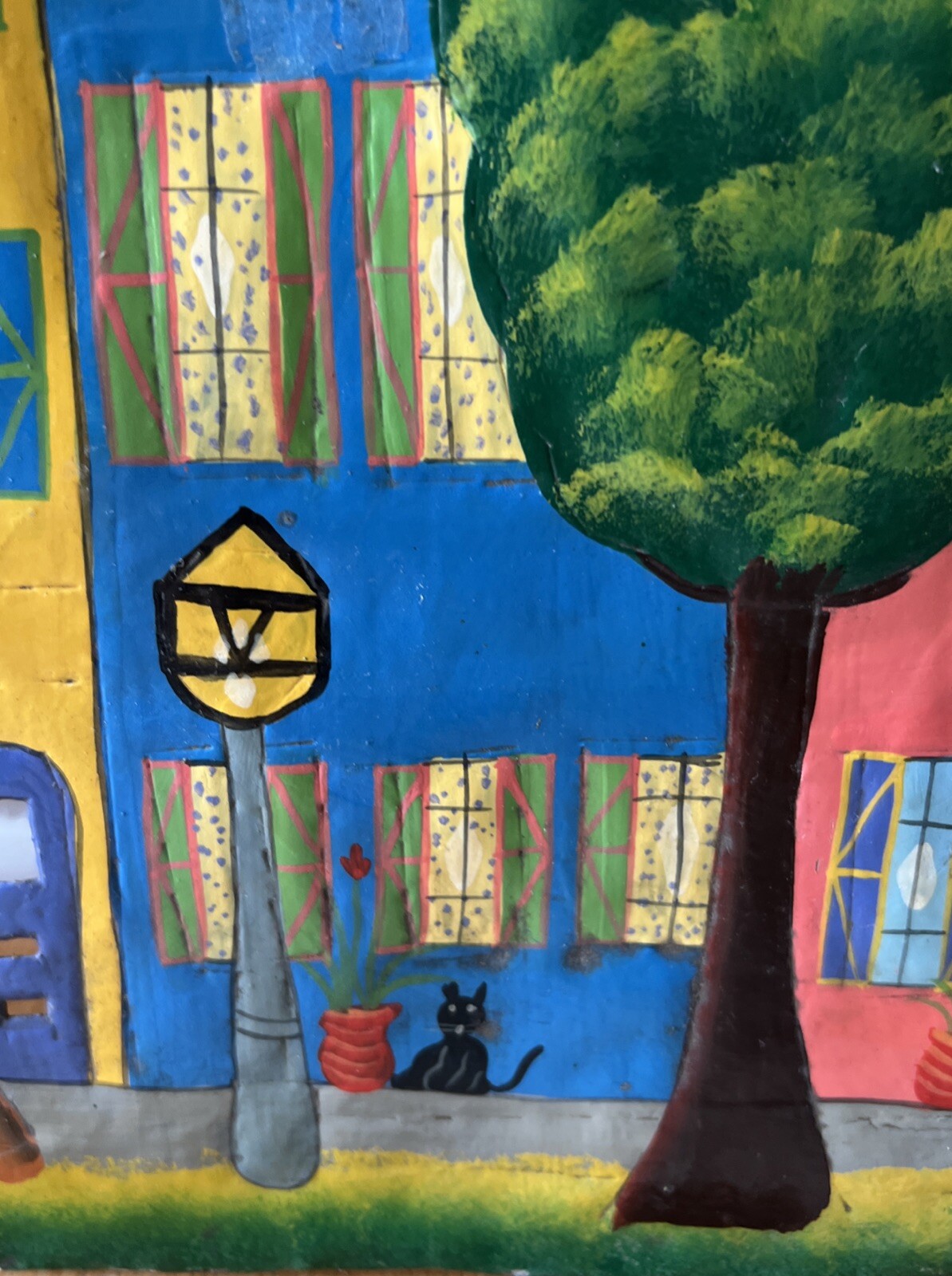 Row Houses Metal hand painted row of houses wall hanging fontaine 12 x 21 1/2