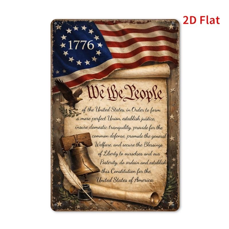 American Constitution Tin Sign – Patriotic Eagle Metal Poster Wall Art Decor