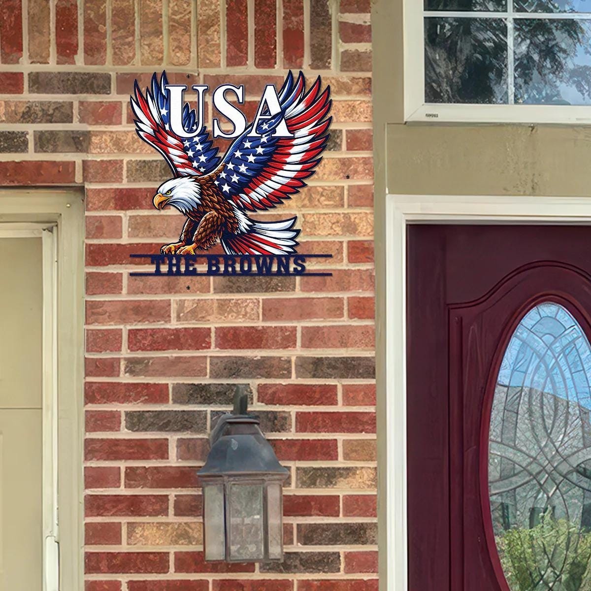 Custom USA Eagle Metal Sign, Patriotic Family Name Wall Art, American Flag Eagle