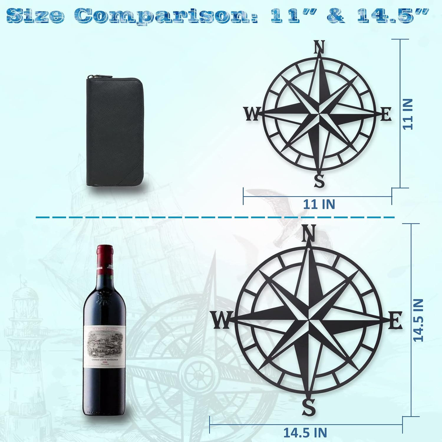 Black Metal Decorative Nautical Compass Wall Décor, Ocean Theme Wall Hanging Art