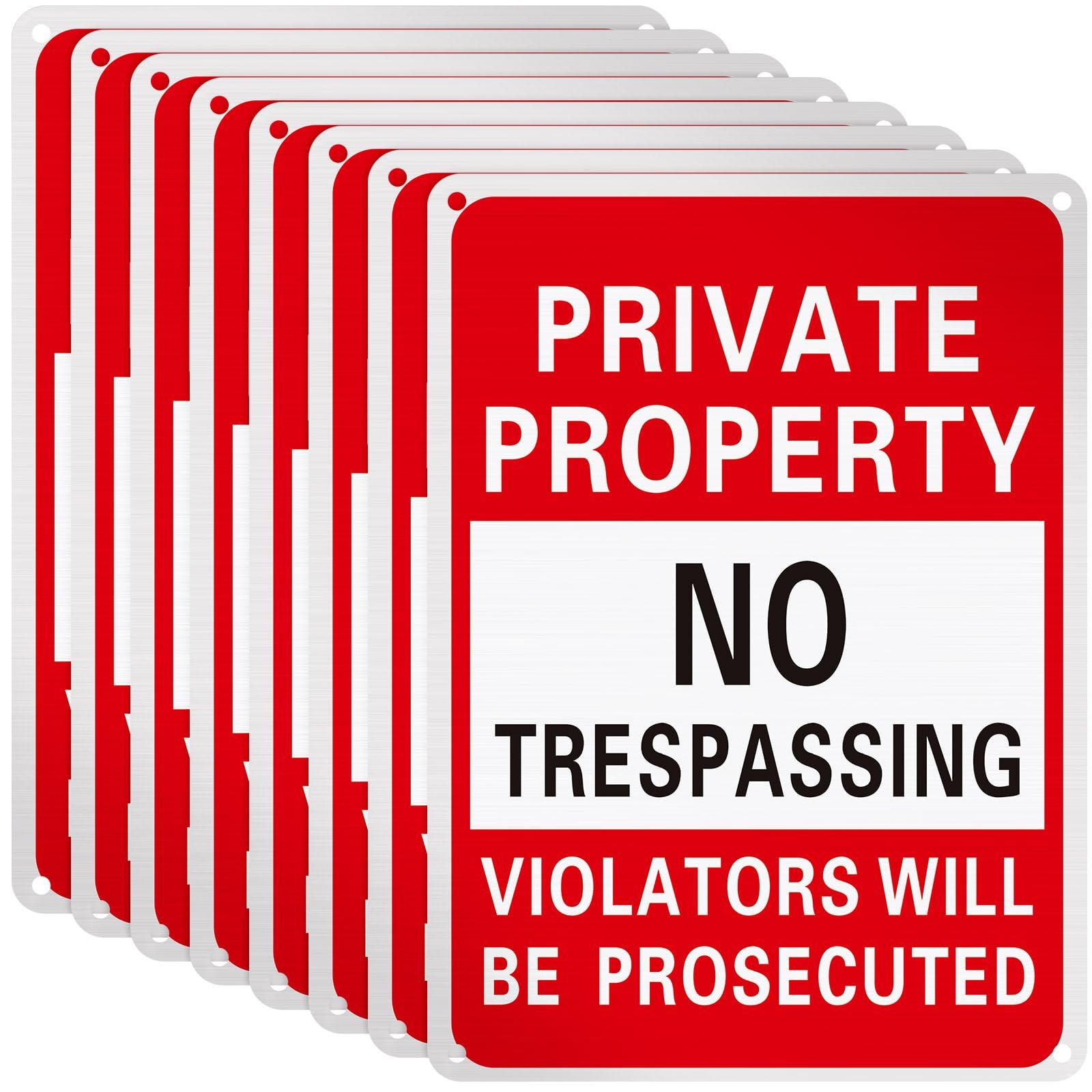 8 Pcs No Trespassing Signs Private Property Metal Rust Free Aluminum Sign Wil…