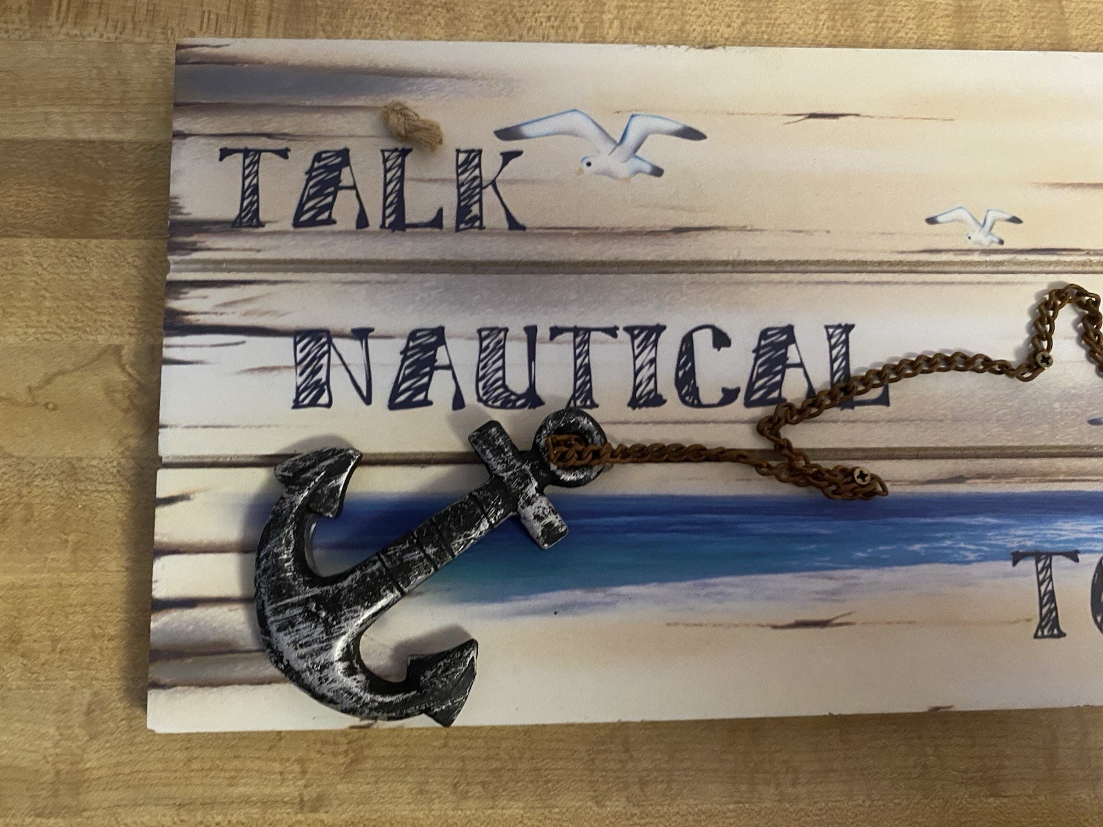Preowned ” TALK NAUTICAL TO ME ” Wooden Sign 11.75″ x 6″. Decor Sign