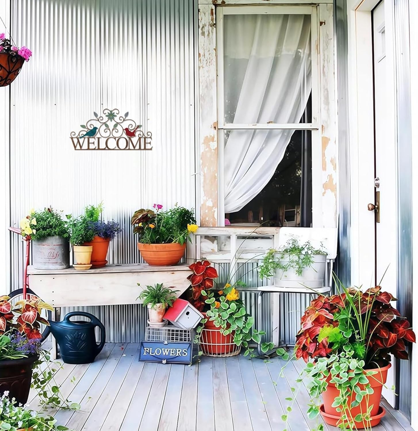 Metal Welcome Wall Art Sign for Front Door 13.8″L x 6.8″W Vintage