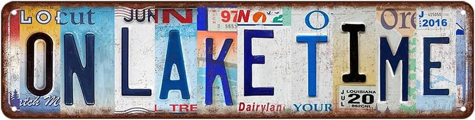 Lake House Wall Decor for Home on Lake Time Sign Vintage Metal Tin Signs Love