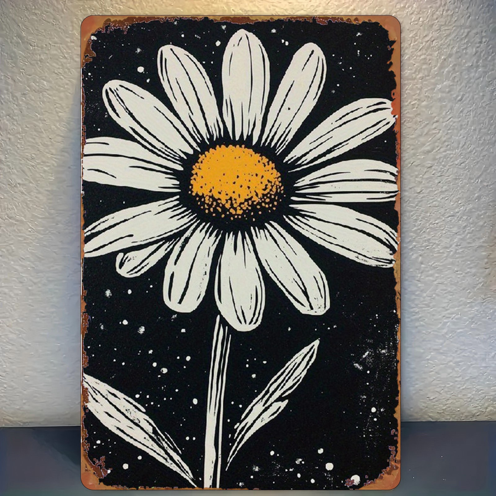 20.32×30.48 cm Metal Sign, Black White Daisy Painting