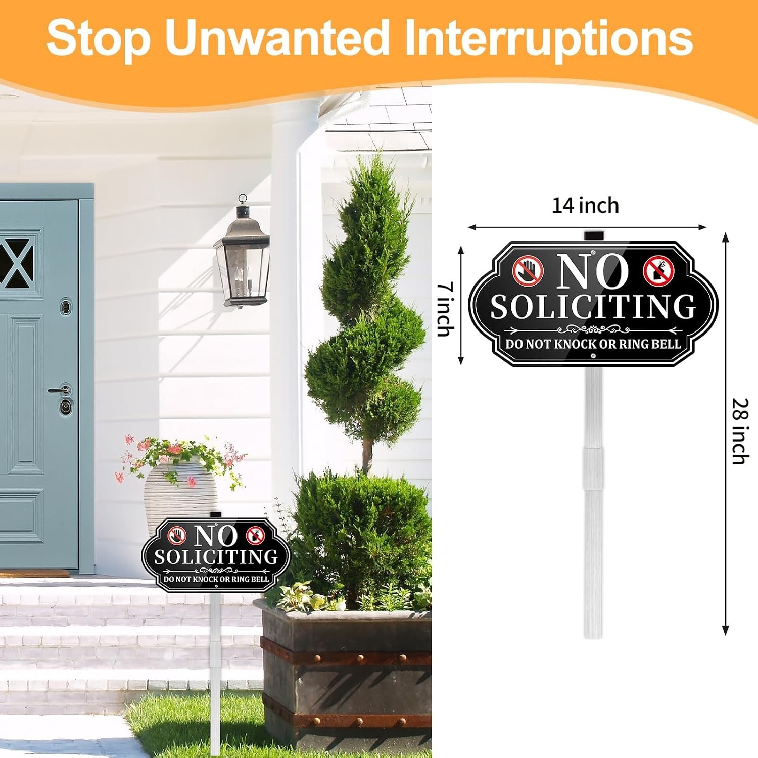 No Soliciting Sign Aluminum Metal Yard Sign 14×7 Inches with Stake Front Door…