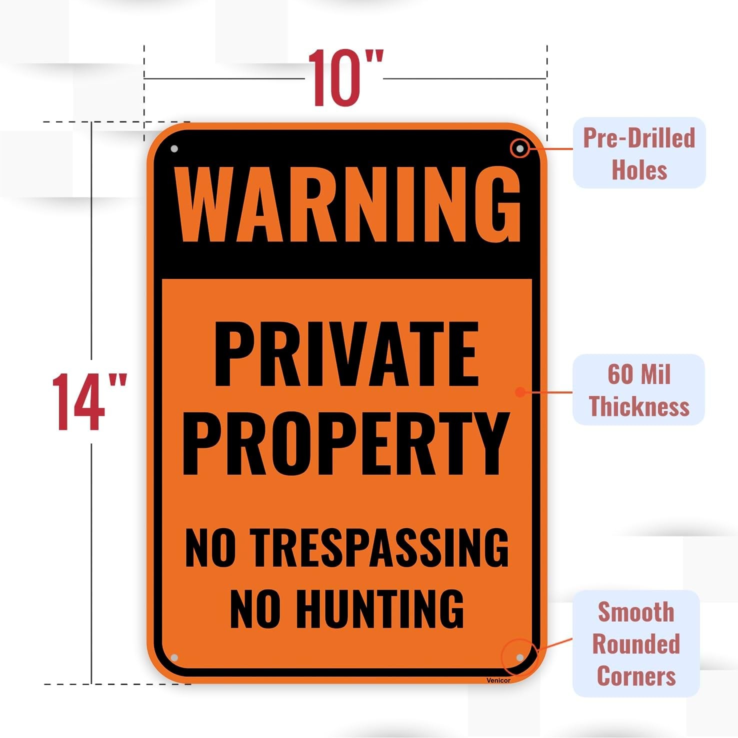 2 Pack No Trespassing No Hunting Signs 14×10 In Aluminum Outdoor Warning Orange