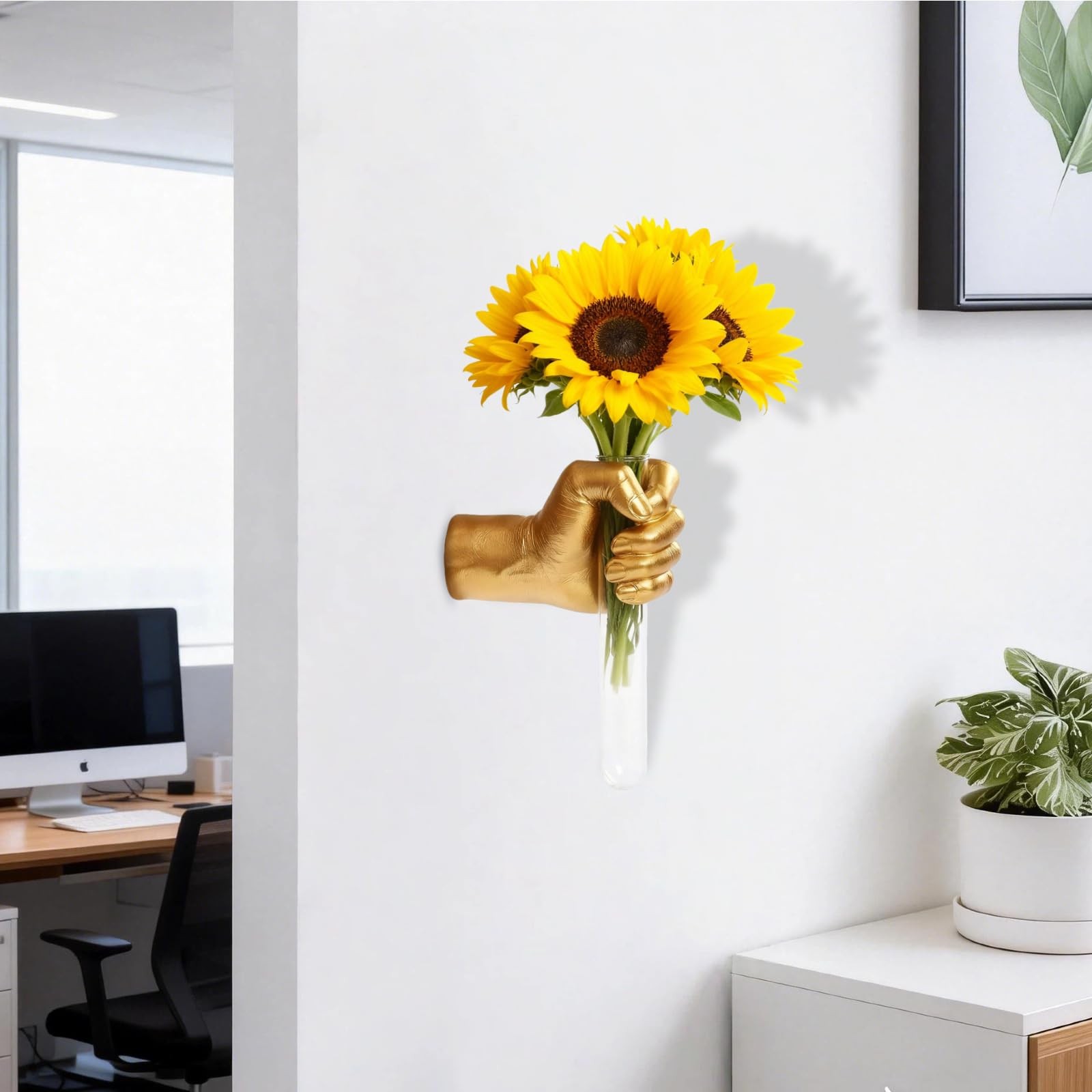 Gold Wall Sculptures, Hand Wall Vases Home Decor, Wall Mount Art Sculpture, U…