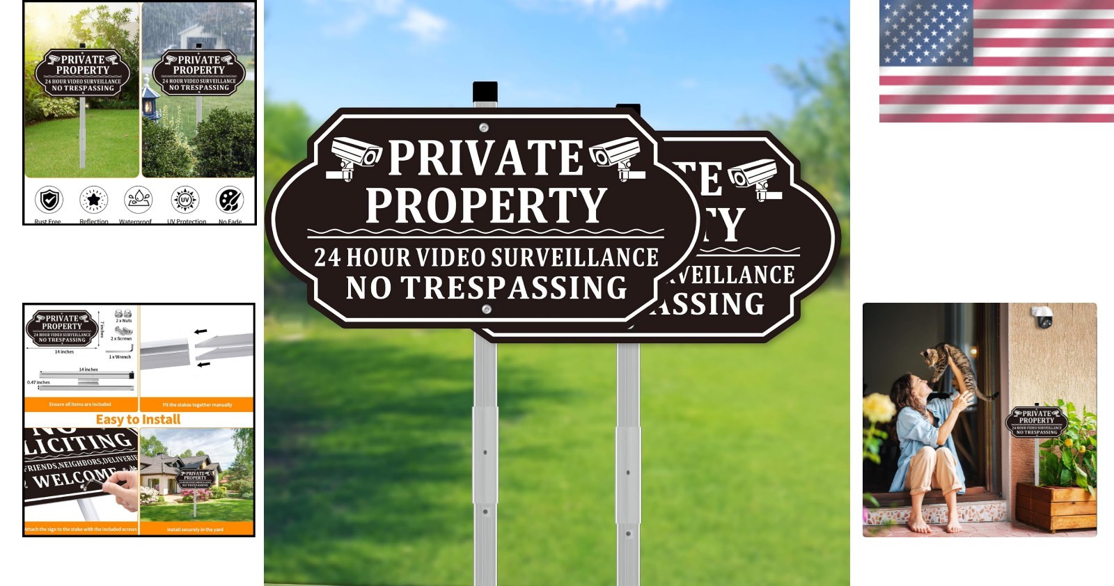 No Trespassing Signs Aluminum 14×7 Inches Video Surveillance Sign Stake Pack …
