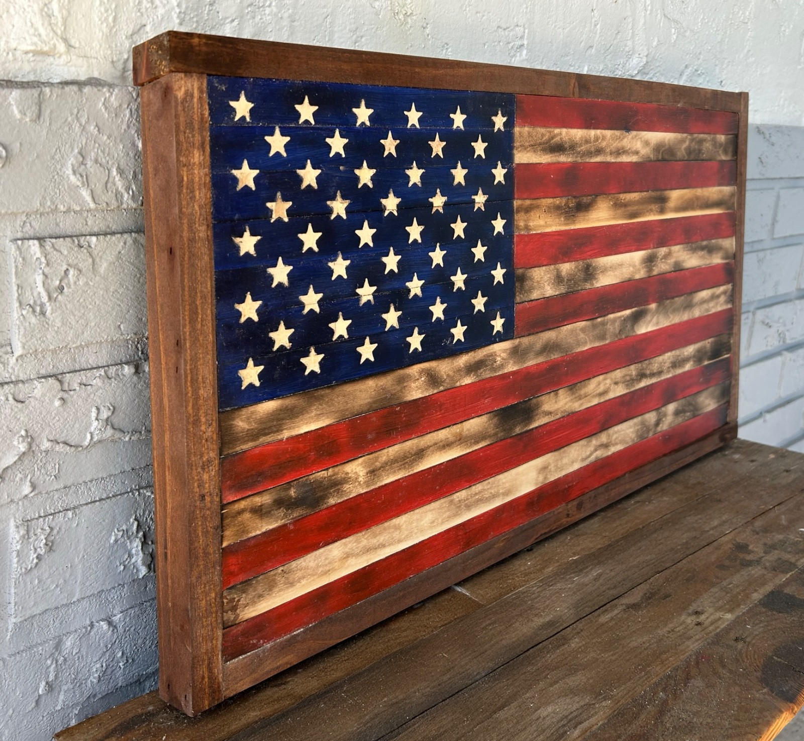 Rustic Handmade American Wood Flag- Office- America-Farm House 14.25 x 25.5