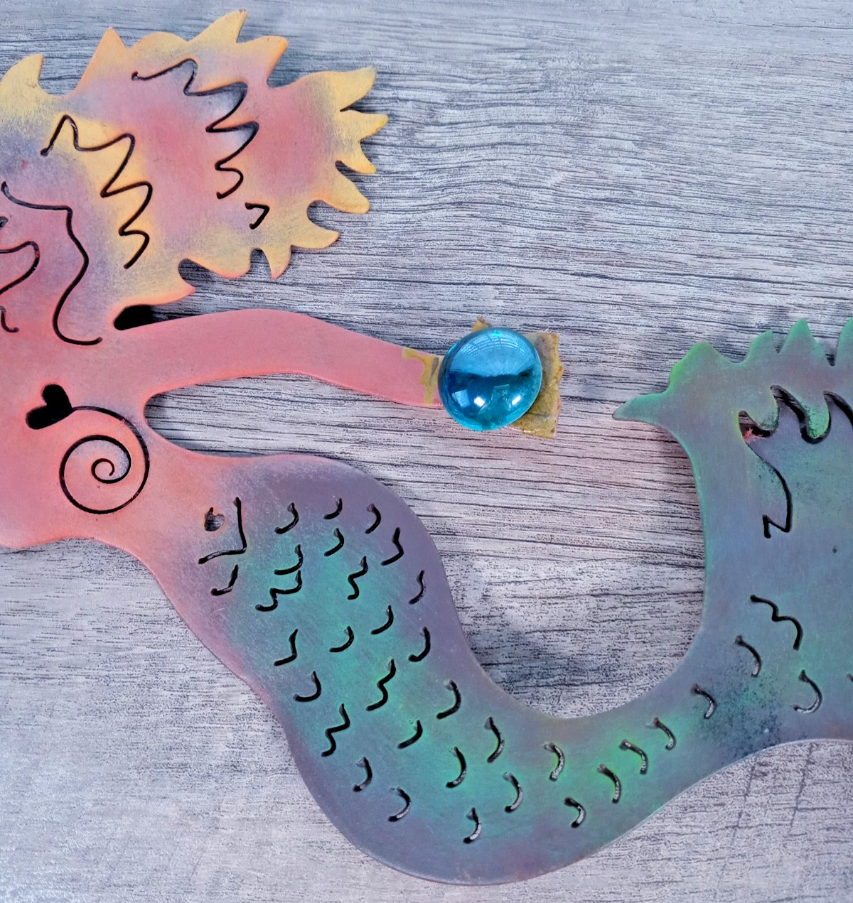 NCE Coastal Die Cut Metal Rustic Mermaid Holding Orb Wall Art 10.5″ X 8.25″