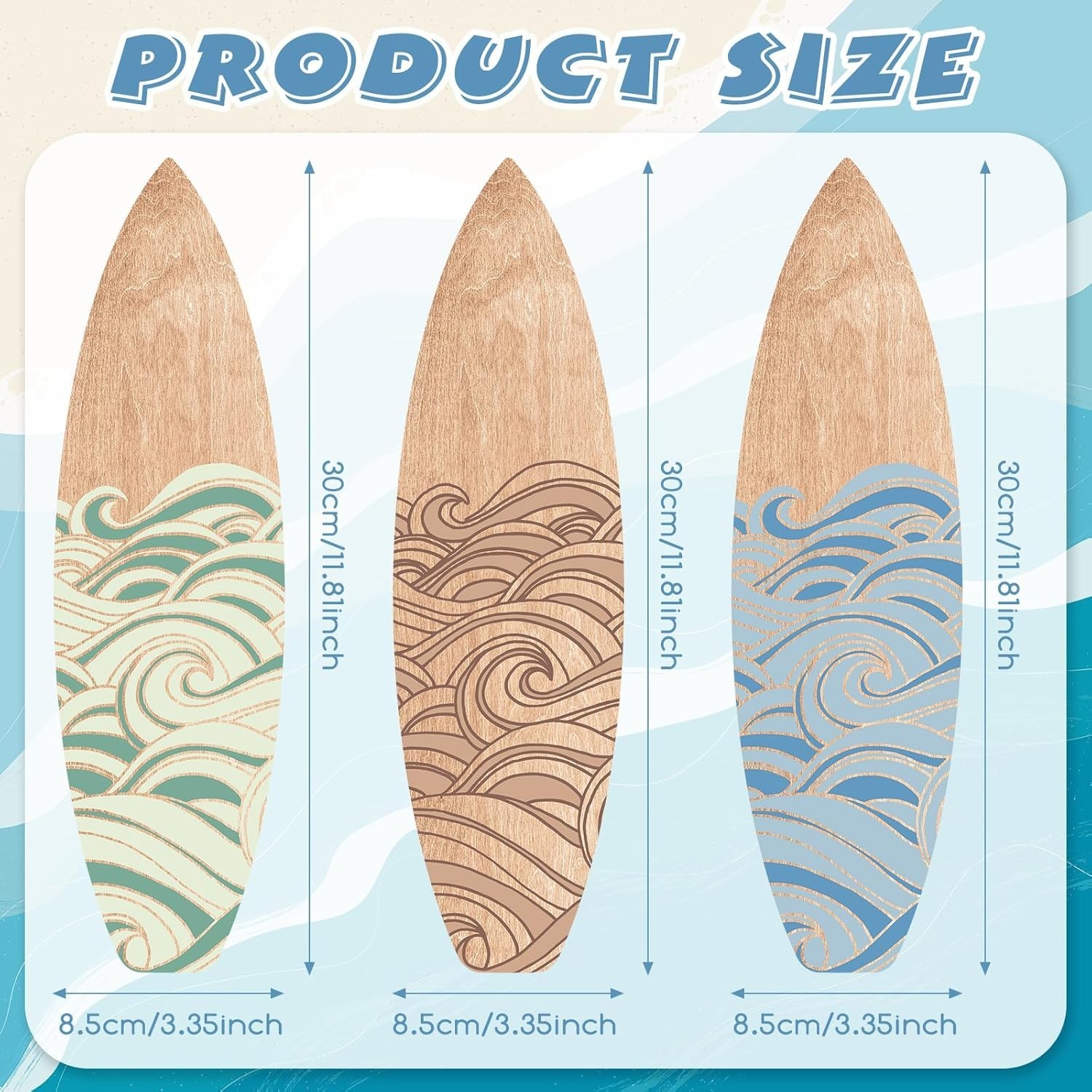 3 Pieces Surfboard Wooden Beach Decor for Bedroom Surfboard Wall Decor Summer De