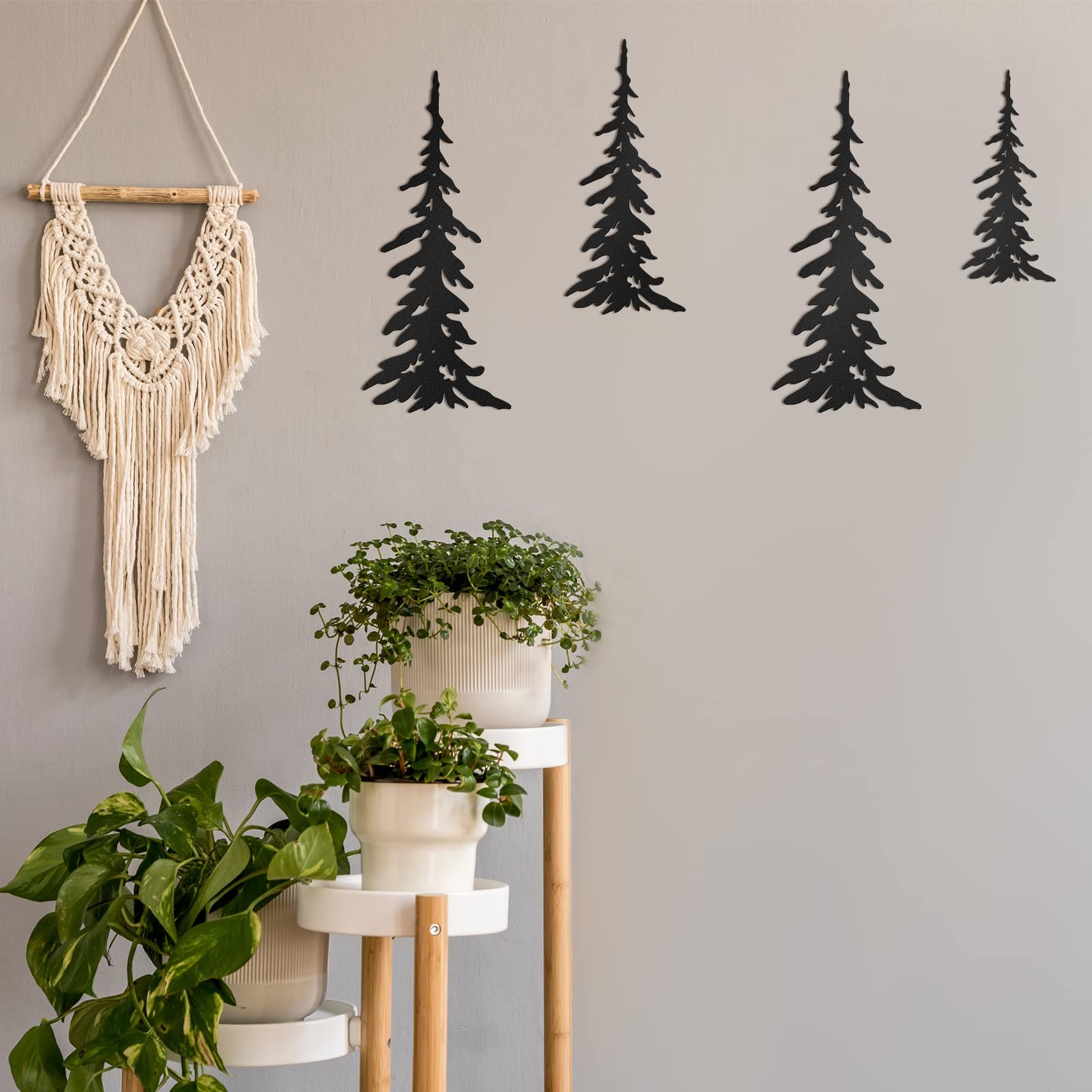 6 Pcs Metal Pine Tree Wall Art – Black Pine Tree Deer Bear Art Wall Decor for…