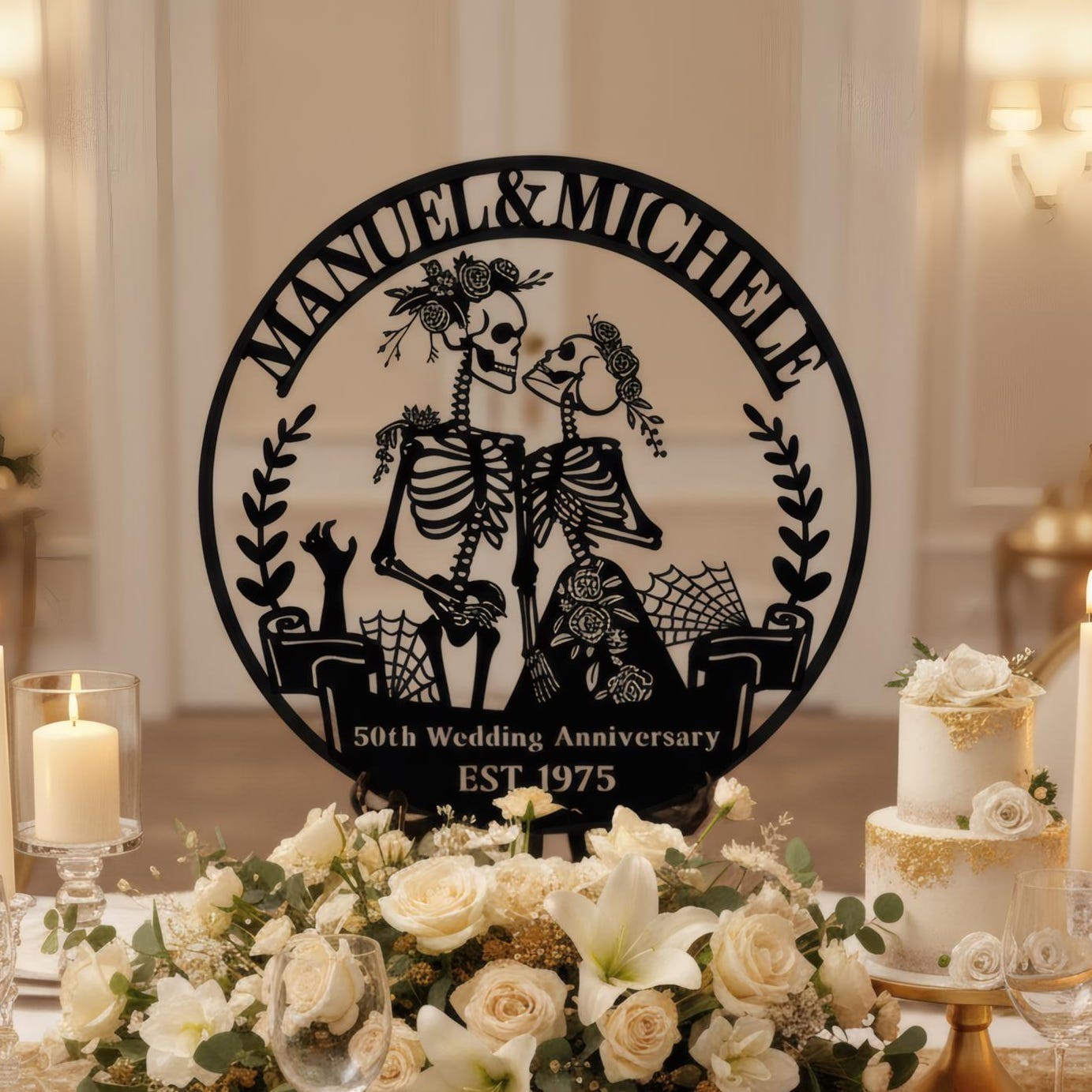 Personalized 50th Anniversary Metal Sign, Skeleton Couple Wall Art Gift