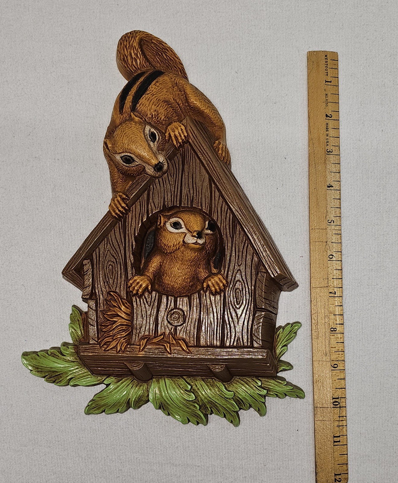 Vintage Homco Squirrel Bird House Art Plaque 1970s Nature