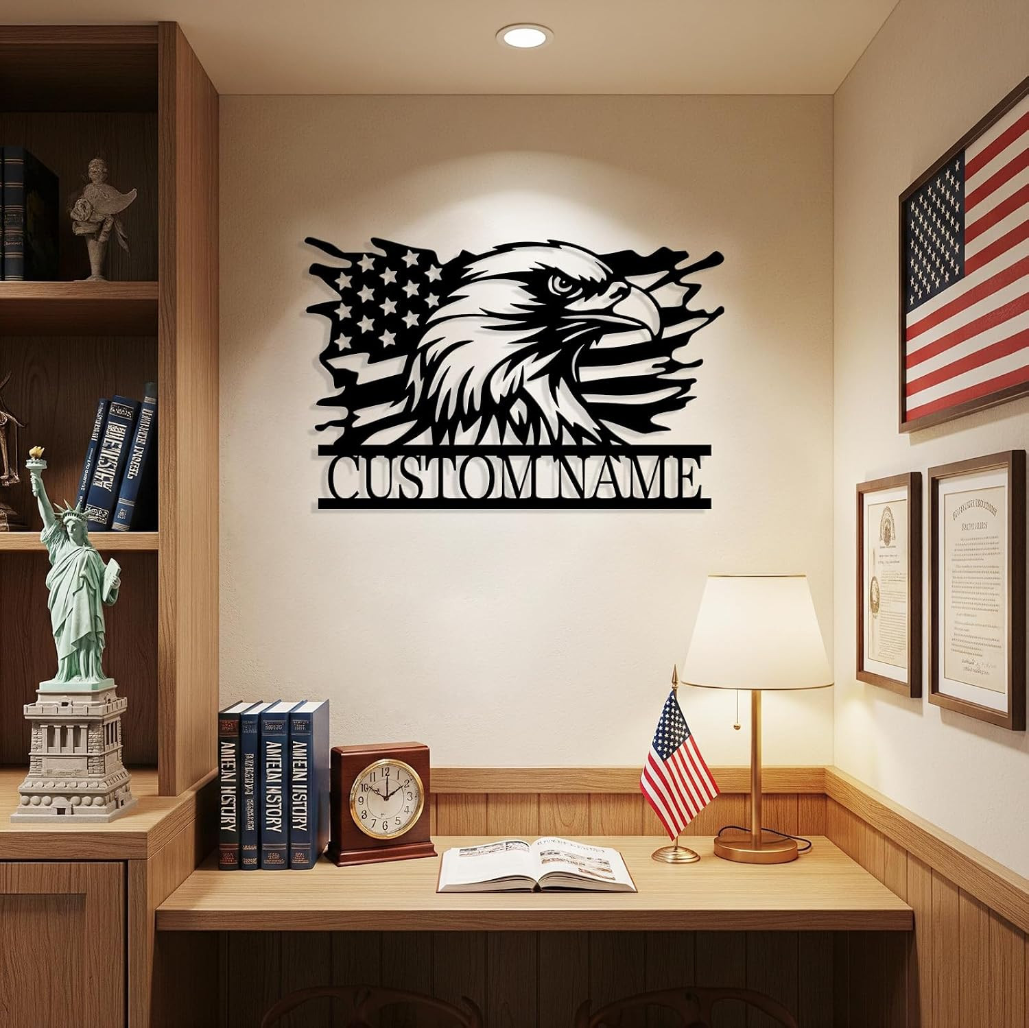 Personalized Eagle Metal Sign, Custom American Flag Wall Decor, Veteran Gift