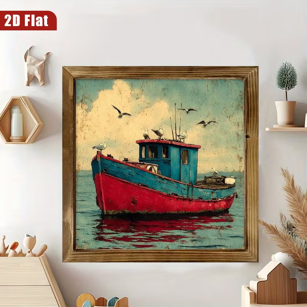 Antique Fishing Boat Coastal Wooden Plaque Beach Ocean Lover Gift Decoration