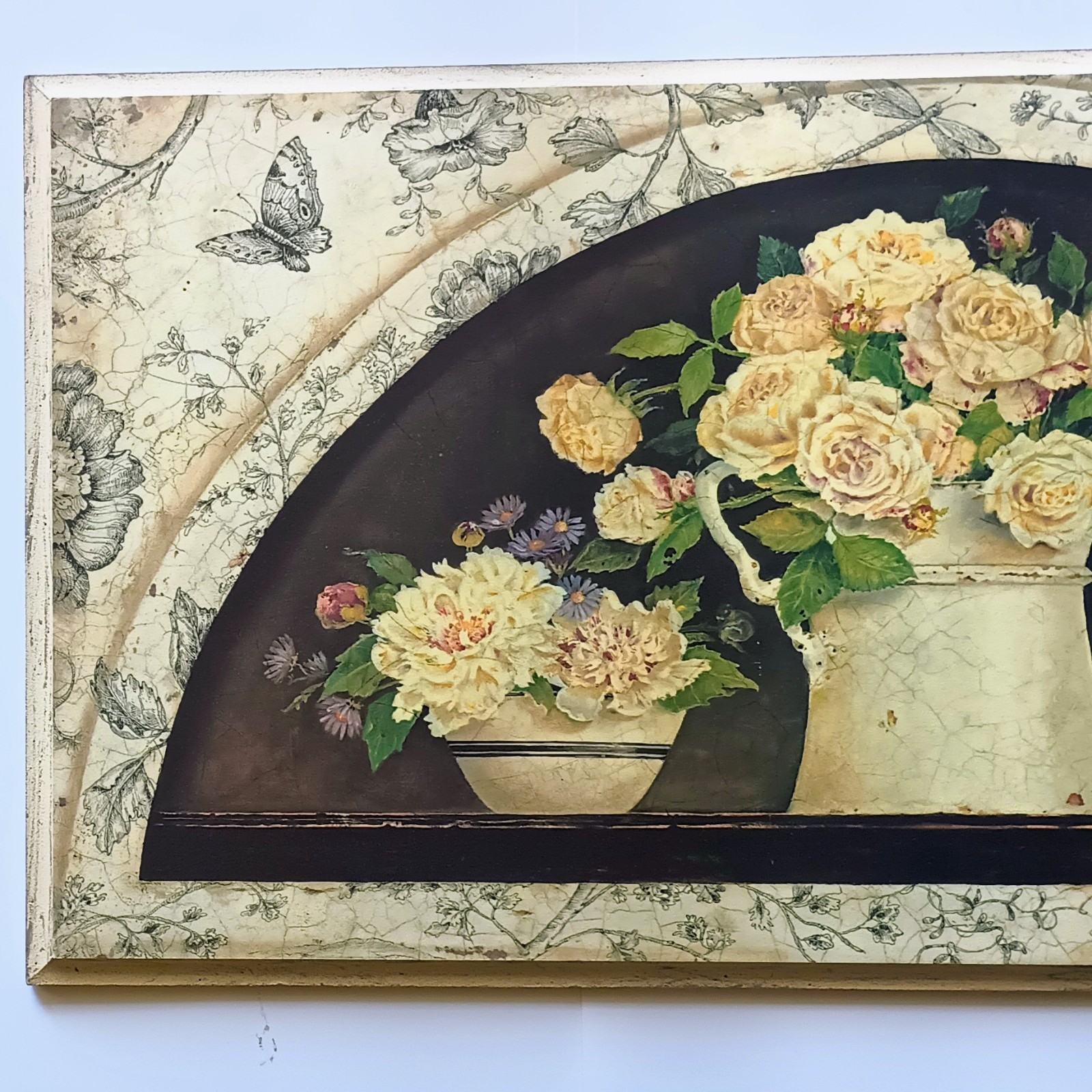 Vintage Cottage Core Floral Toile Wooden Plaque Kathryn White