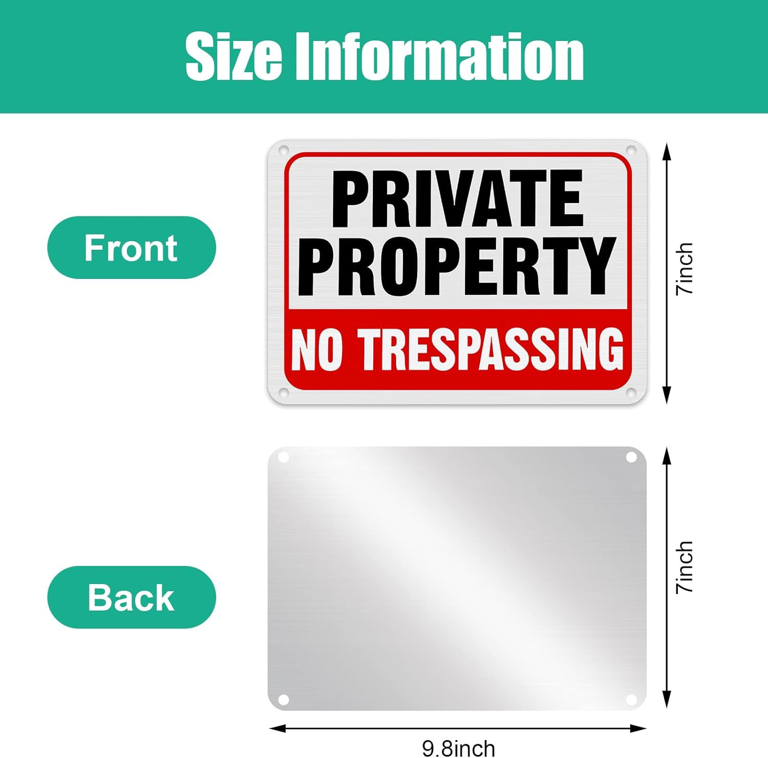 4 Pcs No Trespassing Signs Private Property Metal Reflective Aluminum No Trespas