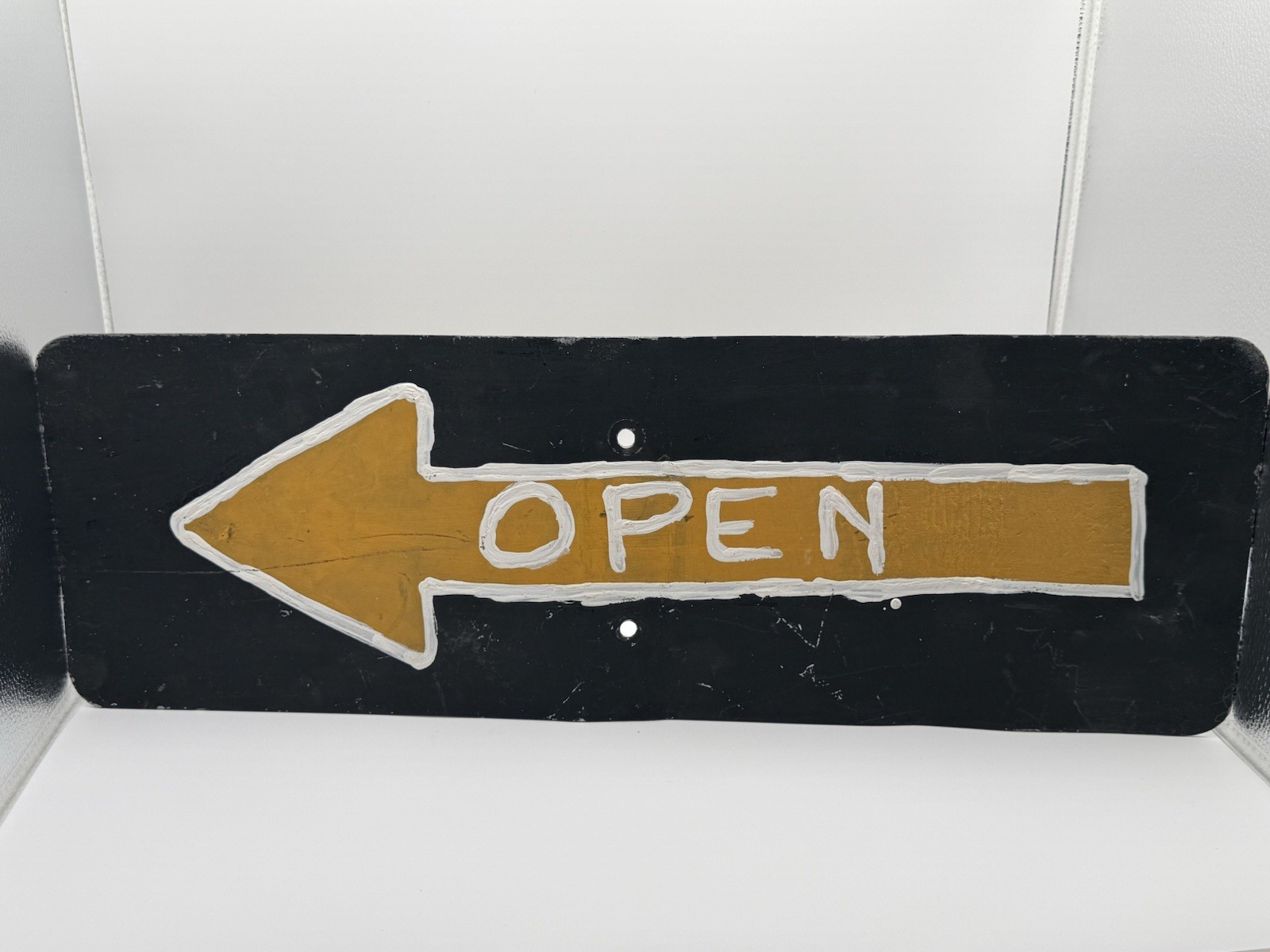 Handmade metal Arrow Open Sign Black Yellow Double-Sided Wall Decor