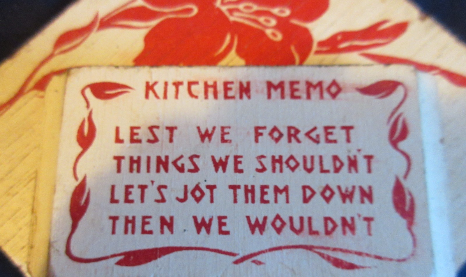 Vintage Wood Kitchen Memo Wall Plaque Red White Gladiolus Poem Slot for Paper