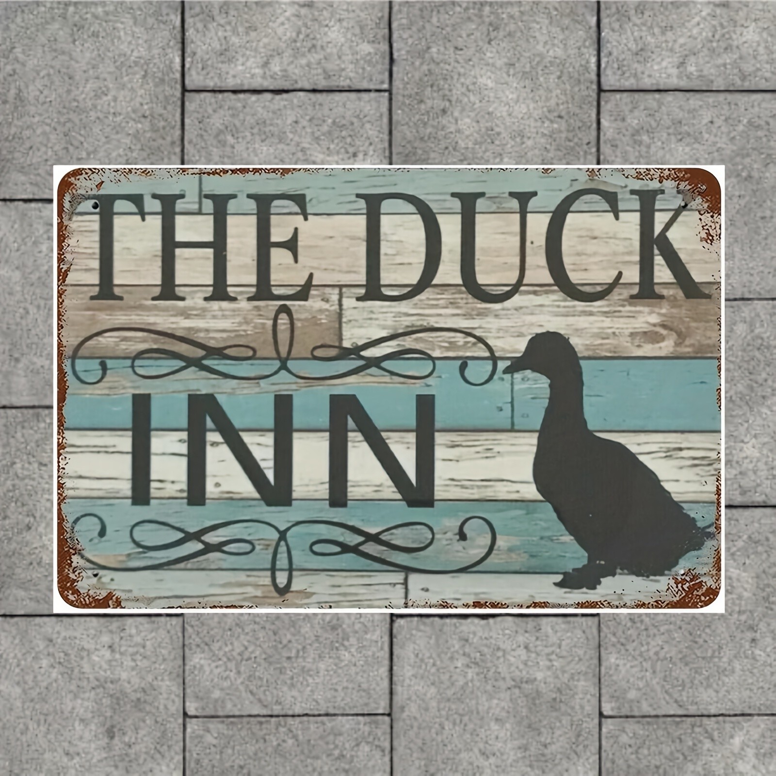Vintage Duck Inn Metal Sign Blue White 8X12 Rustic