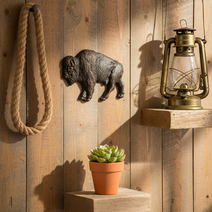 American Bison Buffalo Wall Decor Plaque Cast Iron Figurine Rustic Brown 7 x 5″
