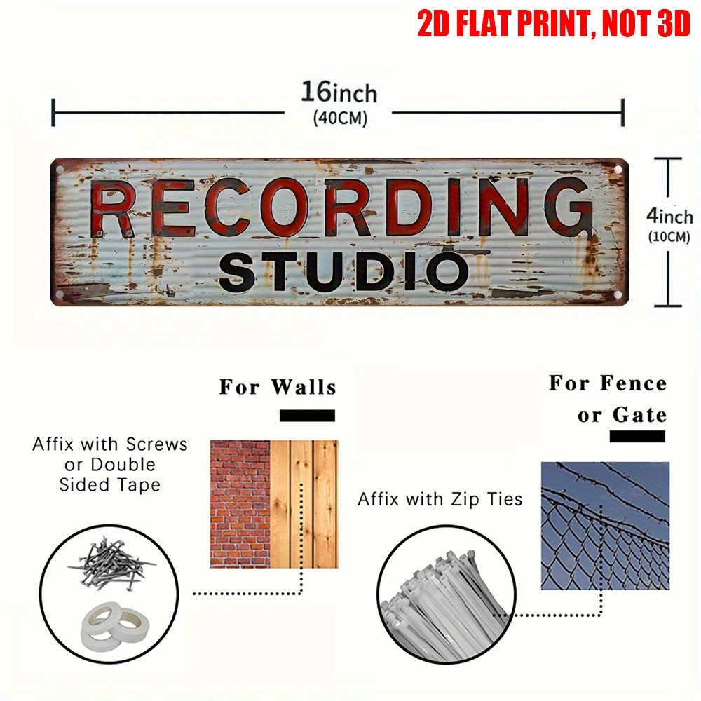 Vintage Recording Studio Metal Tin Sign Retro Music Decor for Home Studio Gift