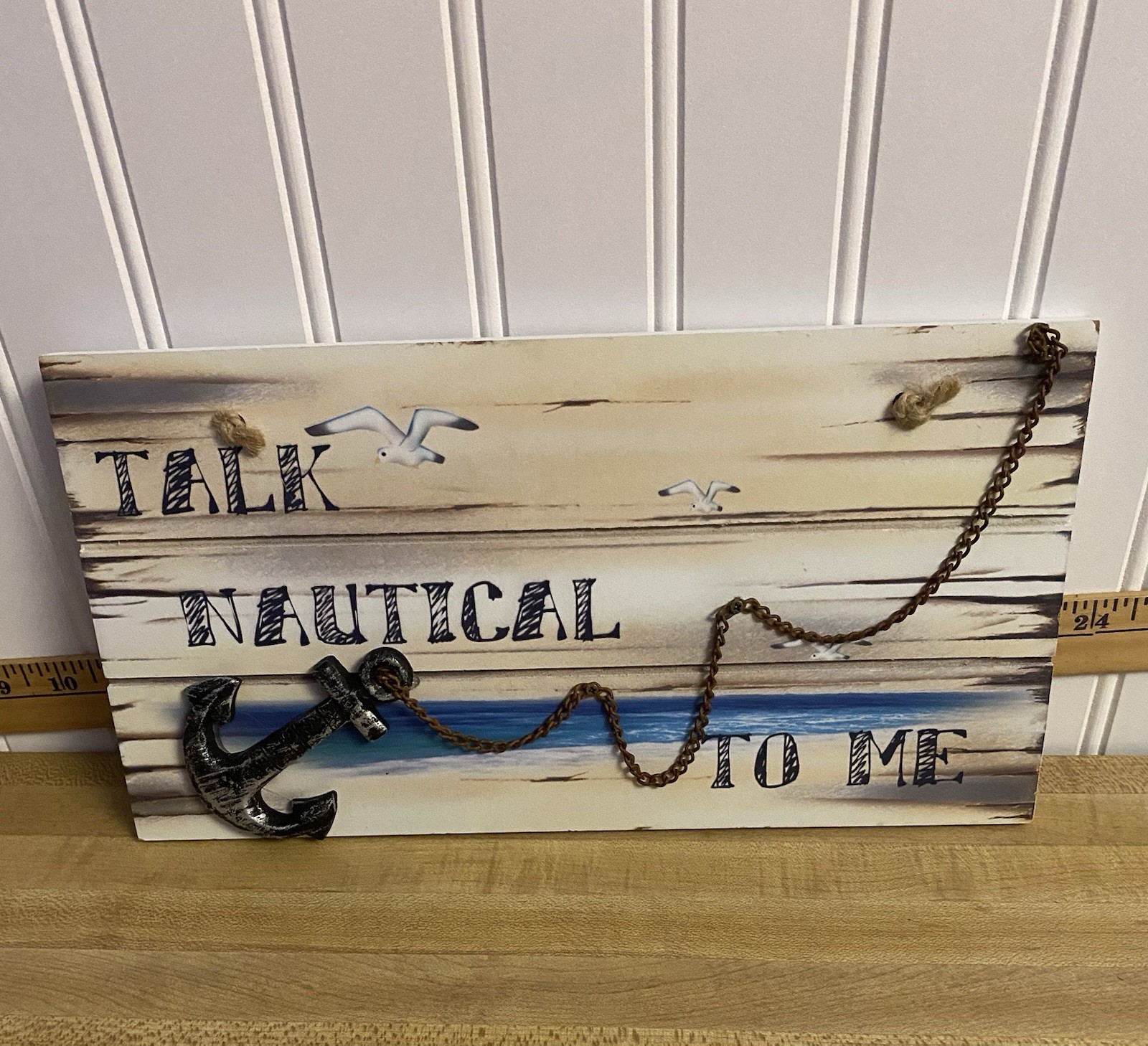 Preowned ” TALK NAUTICAL TO ME ” Wooden Sign 11.75″ x 6″. Decor Sign