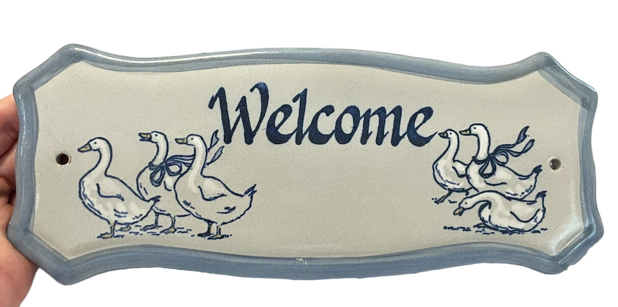 LOUISVILLE Stoneware Pottery Welcome Duck Door Plaque Sign Rectangular 11.5×4.5