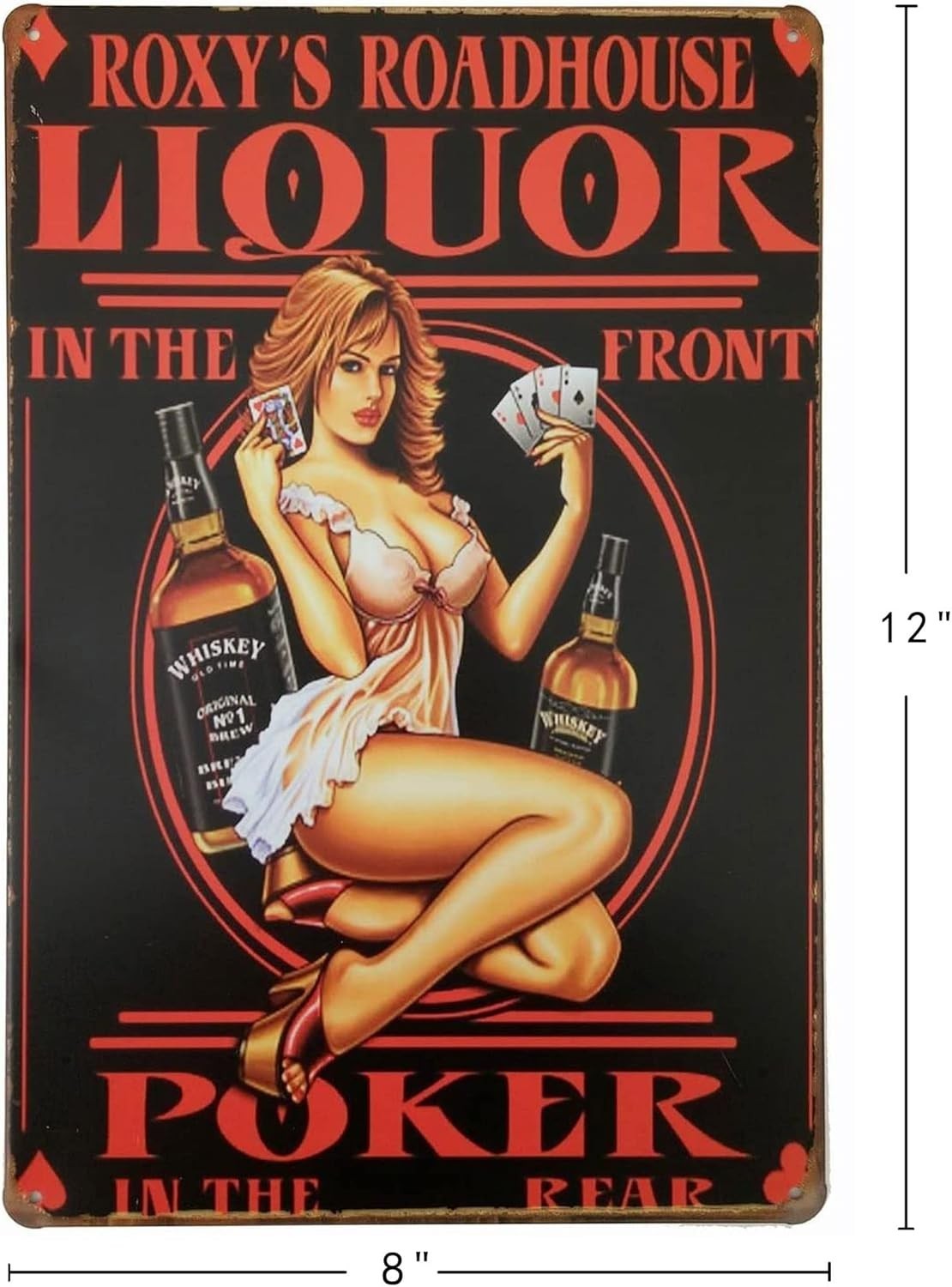 Vintage Style Whiskey Liquor Poker Girl Metal Sign 12×8 Inches for Decor