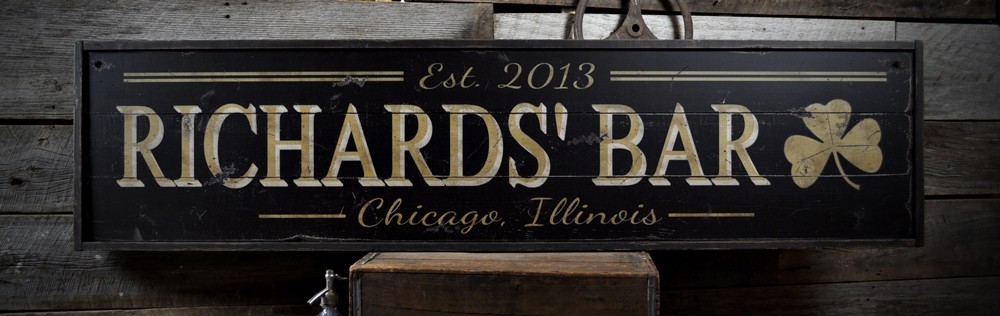 Custom Bar Est. Date and City State Sign – Rustic Hand Made Wooden