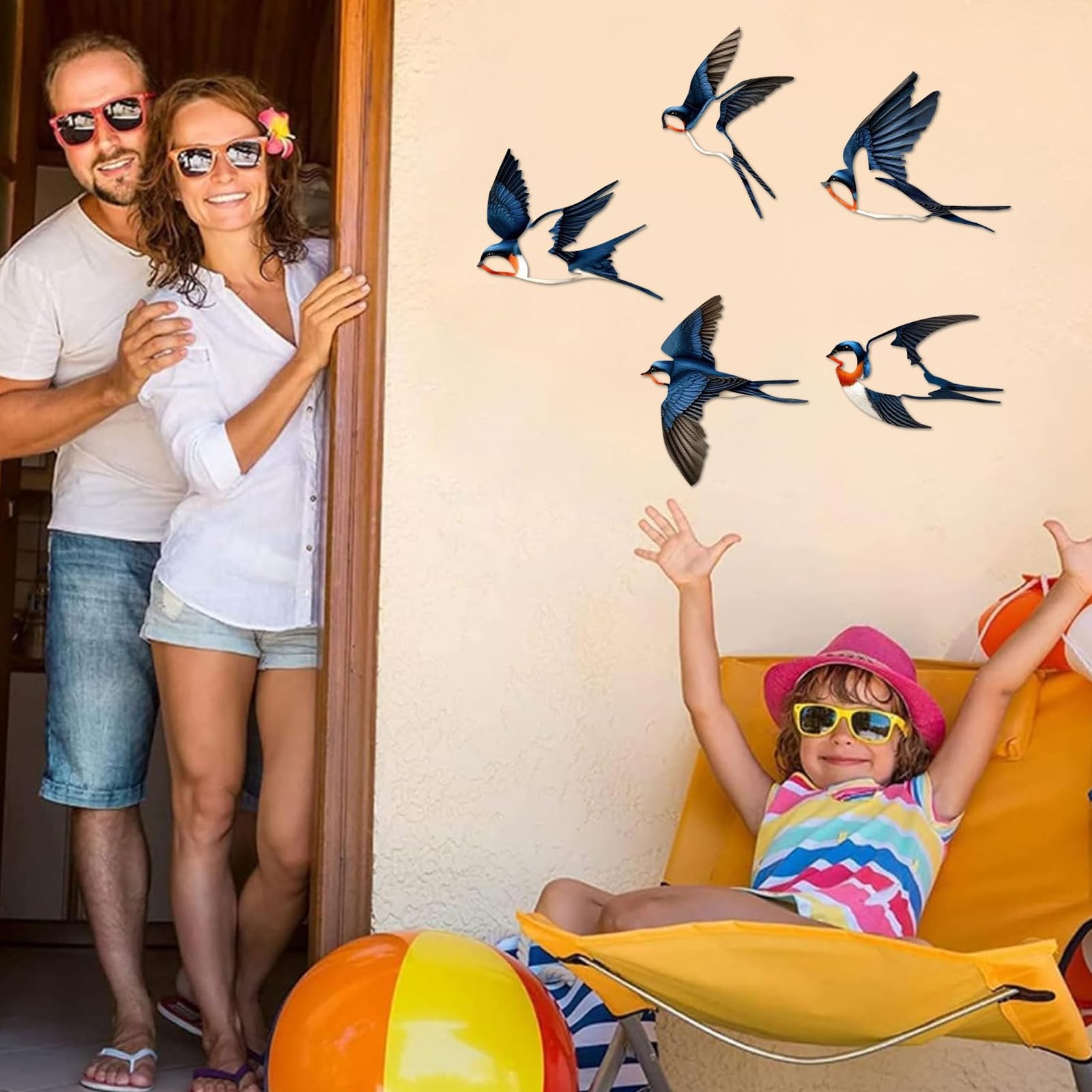 5 Pcs Metal Birds Wall Decor, Vintage colors Birds Metal Wall Art Outdoor Han…