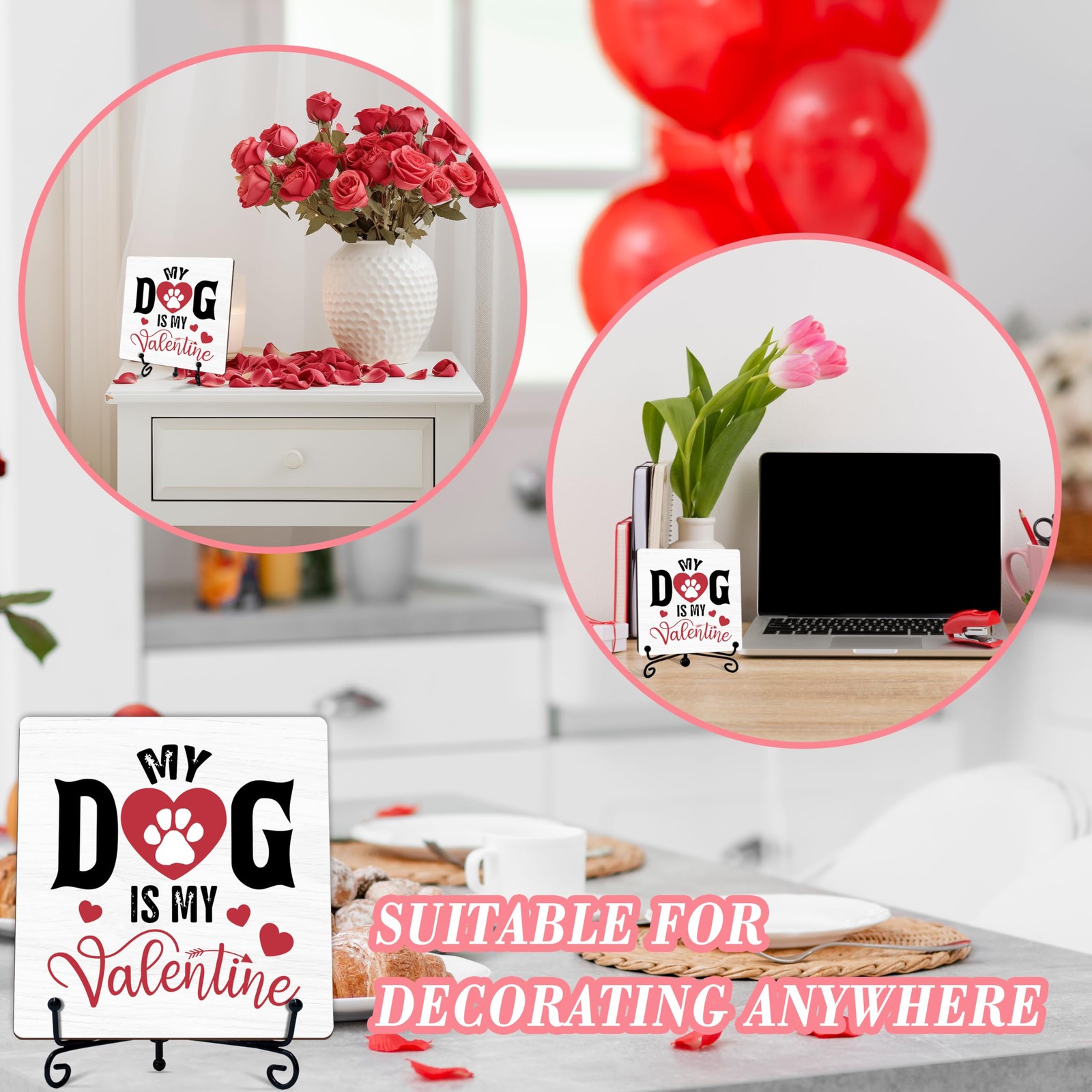 ONDTOM Valentine’s Day Decor – 5×5 Inch Wooden Plaque with medium, multicolor