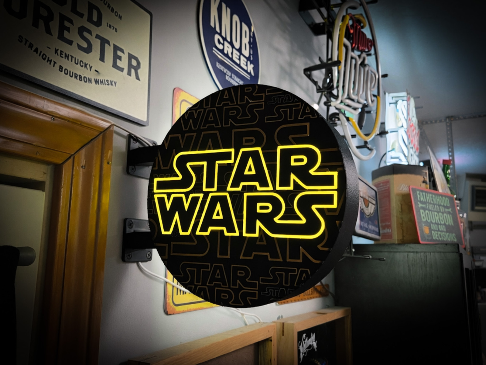 Star Wars LED Lightbox Sign 3D Printed Round Wall Mount Man Cave Garage Decor