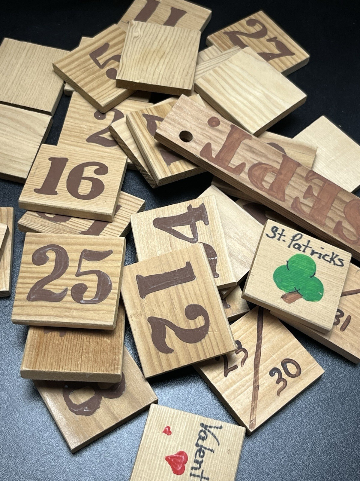 Amish Wooden Perpetual Calendar Folk Art Wall Hanging Handmade Rustic