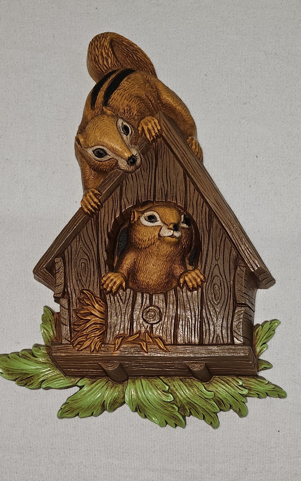 Vintage Homco Squirrel Bird House Art Plaque 1970s Nature