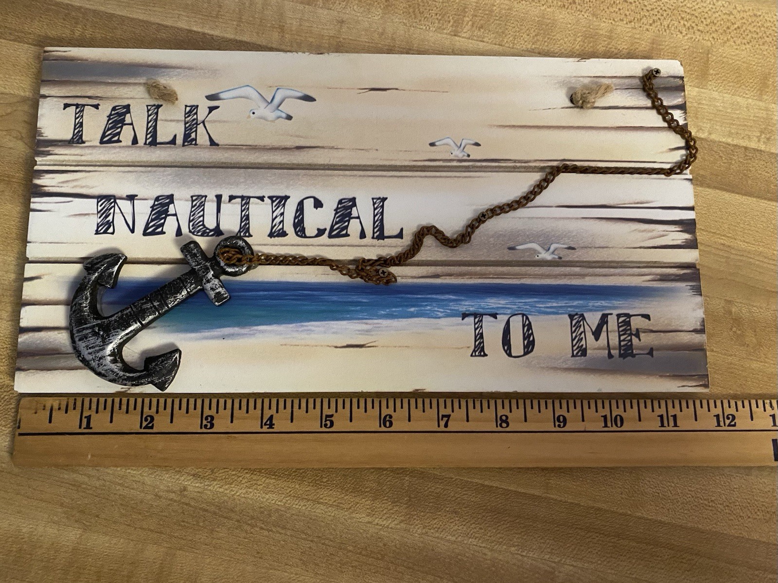 Preowned ” TALK NAUTICAL TO ME ” Wooden Sign 11.75″ x 6″. Decor Sign