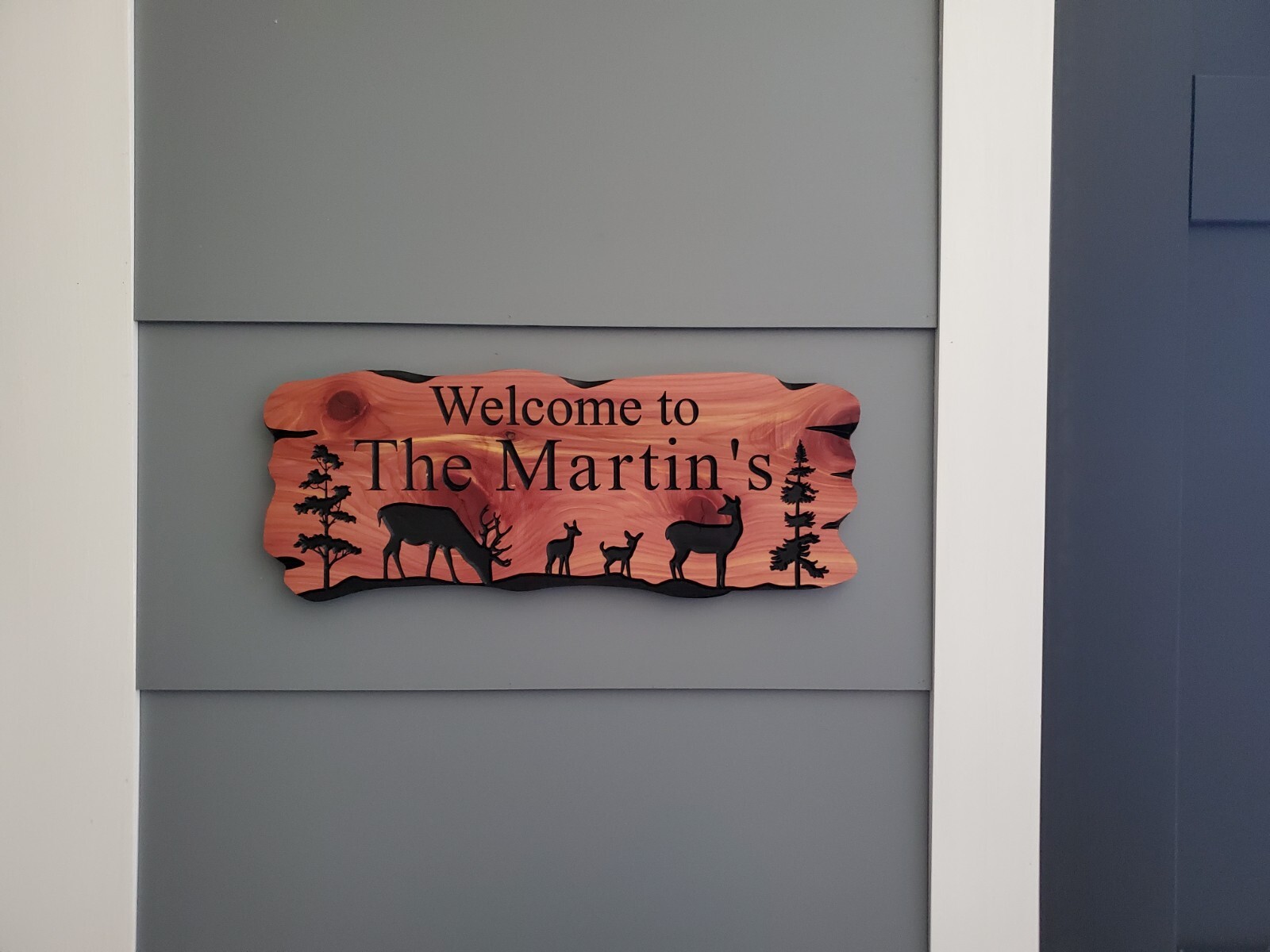 Custom Outside Family Sign Carved Wood Hanging Rustic Plaque Deer Nature Scene